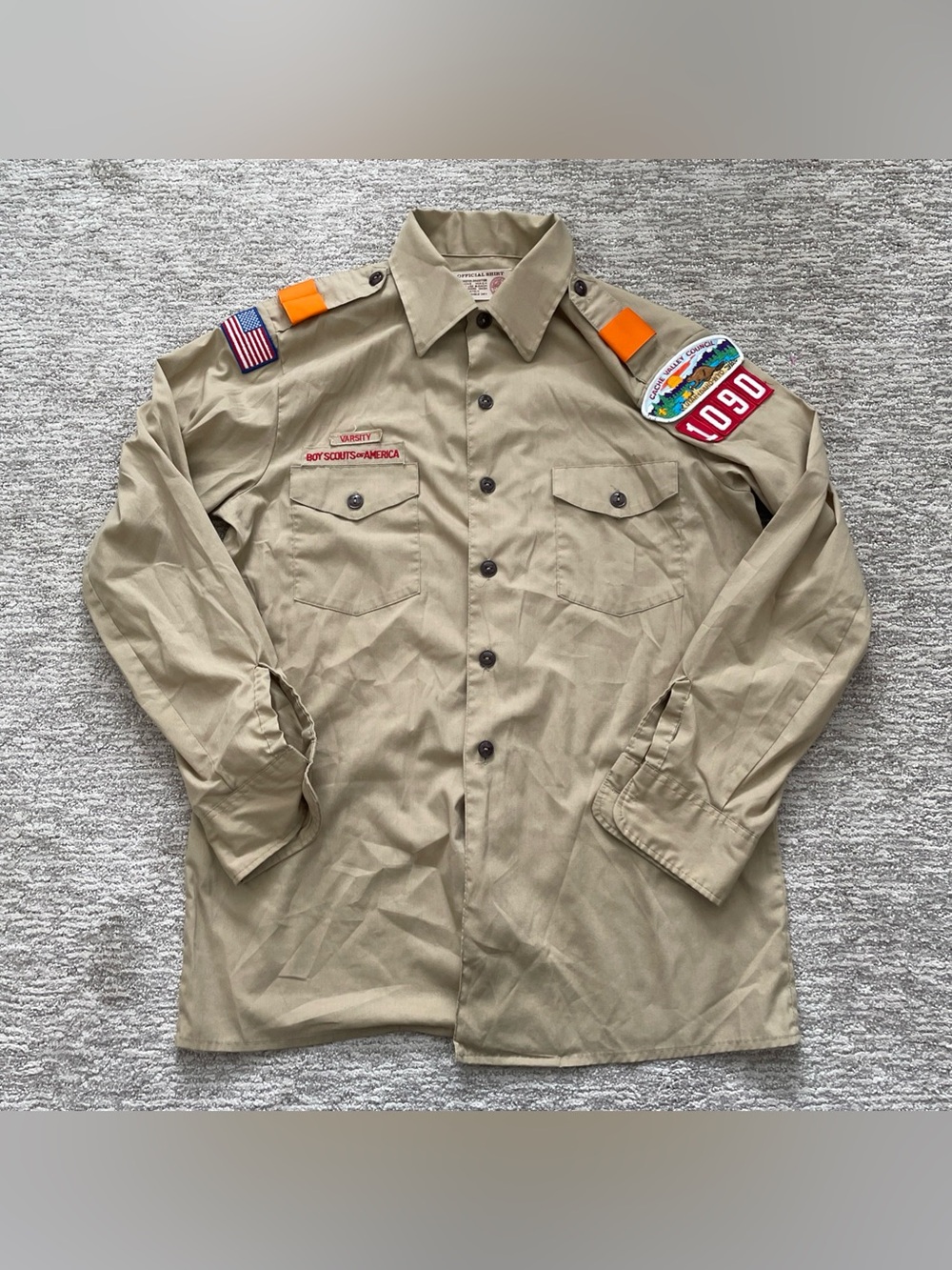 Vintage Boy Scouts Of America Shirt Mens Large Uniform Sewn Patches Long Sleeve